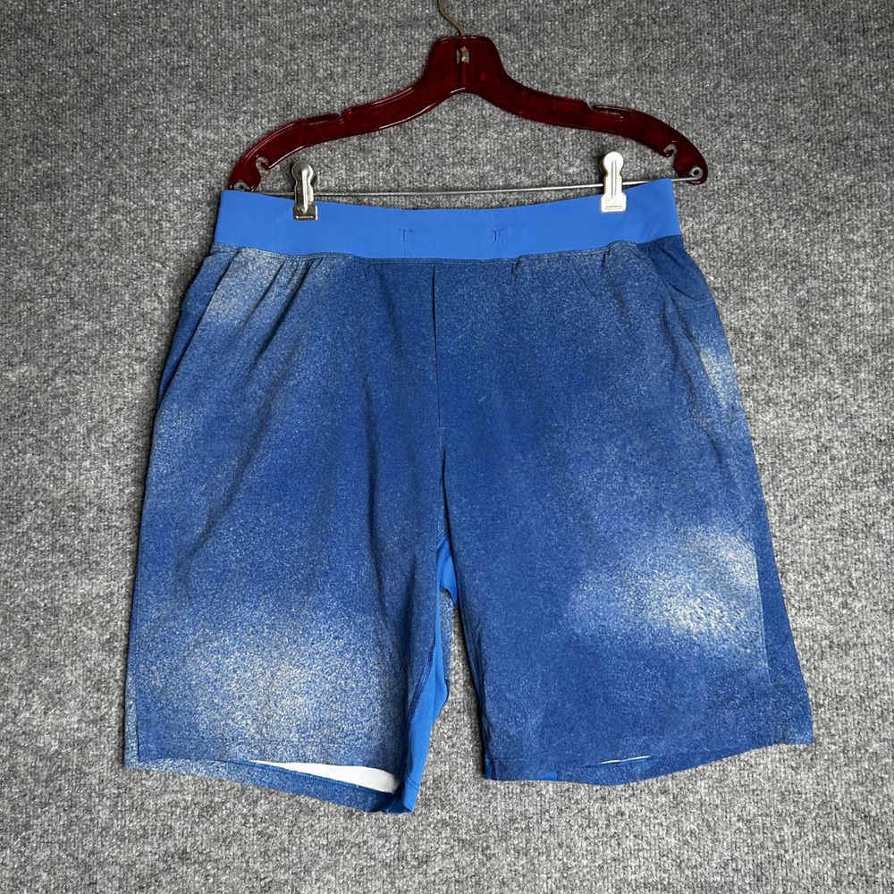 Lululemon Mens Surge Lined Short 7 Blue Spray Dye Running Gym Shorts Size L